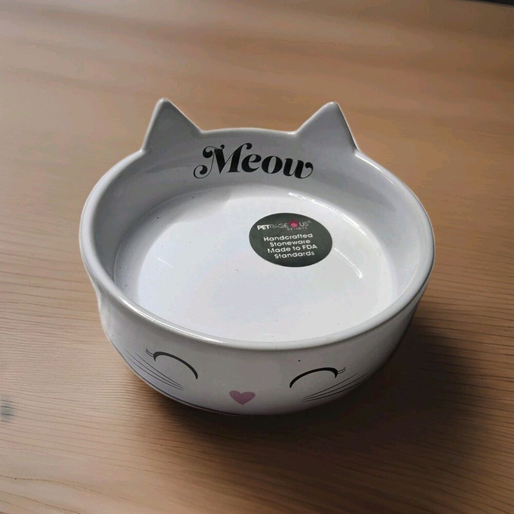 Meow Kitty 5" Shallow Bowl White, 1 Cup NEW